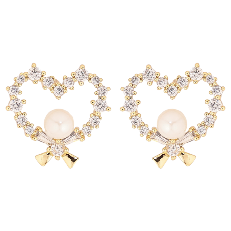 Сережки Xuping QQMM цвет Позолота 14K пусети "Сердечки з кристалами та перлами" фото №24