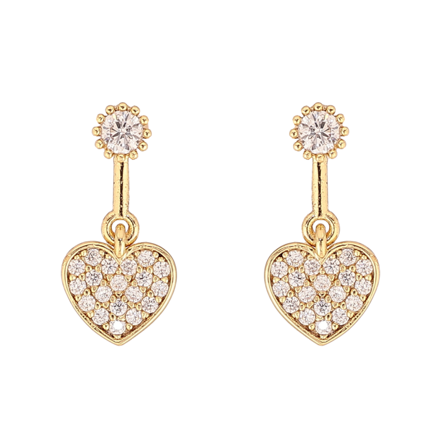 Сережки Xuping QQMM колір Позолота 14K пусети "Сердечки з кристалами" фото №1