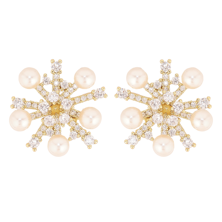 Серьги Xuping QQMM цвет Позолота 14K пусеты "Снежинки с кристаллами и жемчужинами" фото №24
