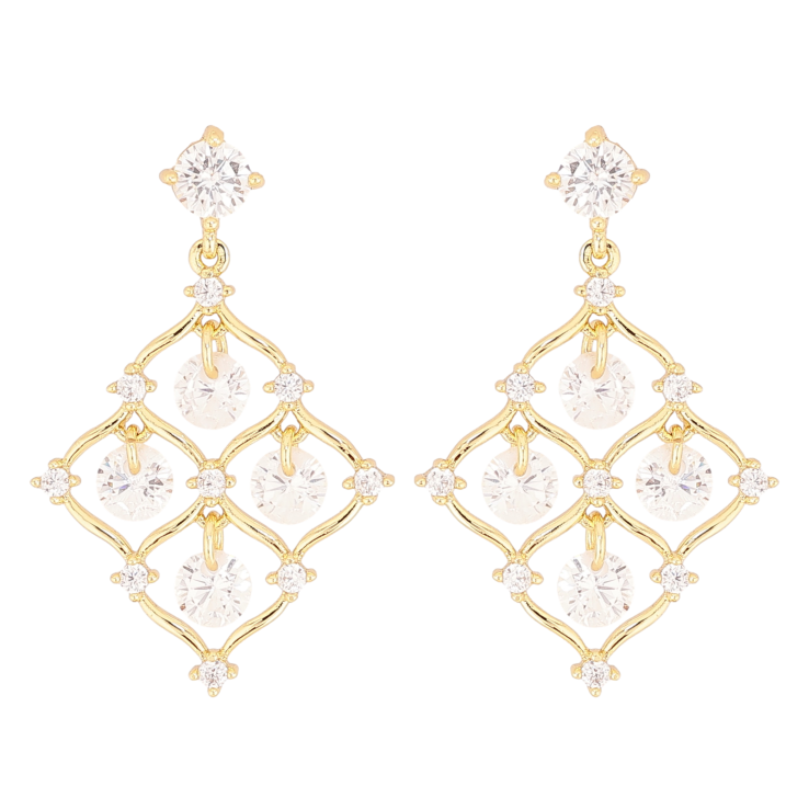 Серьги Xuping QQMM цвет Позолота 14K пусеты "Винтажные подвески с кристаллами" фото №2