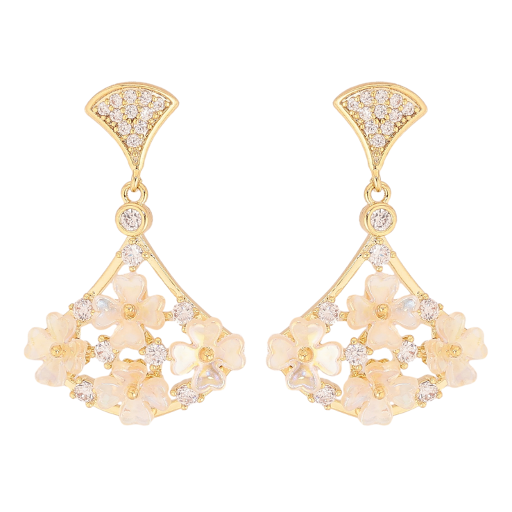 Серьги Xuping QQMM цвет Позолота 14K пусеты "Веер с цветочным орнаментом" фото №20