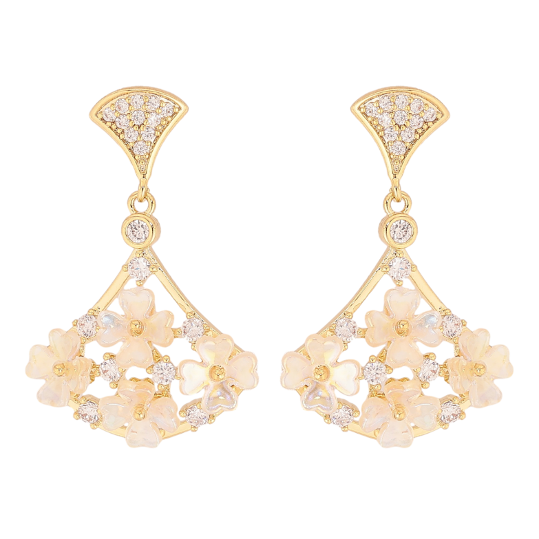 Серьги Xuping QQMM цвет Позолота 14K пусеты "Веер с цветочным орнаментом" фото №5