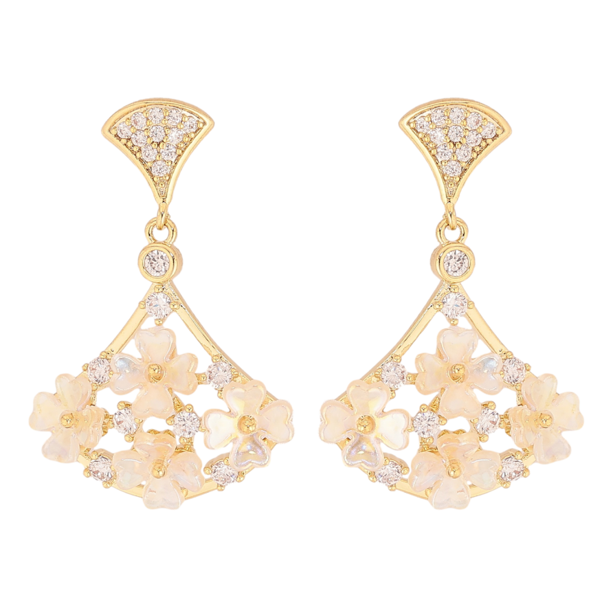 Сережки Xuping QQMM колір Позолота 14K пусети "Віяло з квітковим орнаментом" фото №1