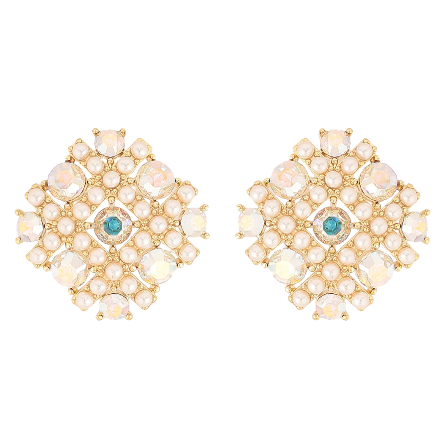 Серьги Xuping QQMM цвет Позолота 14K пусеты "Изящные ромбы с россыпью кристаллов" фото №1