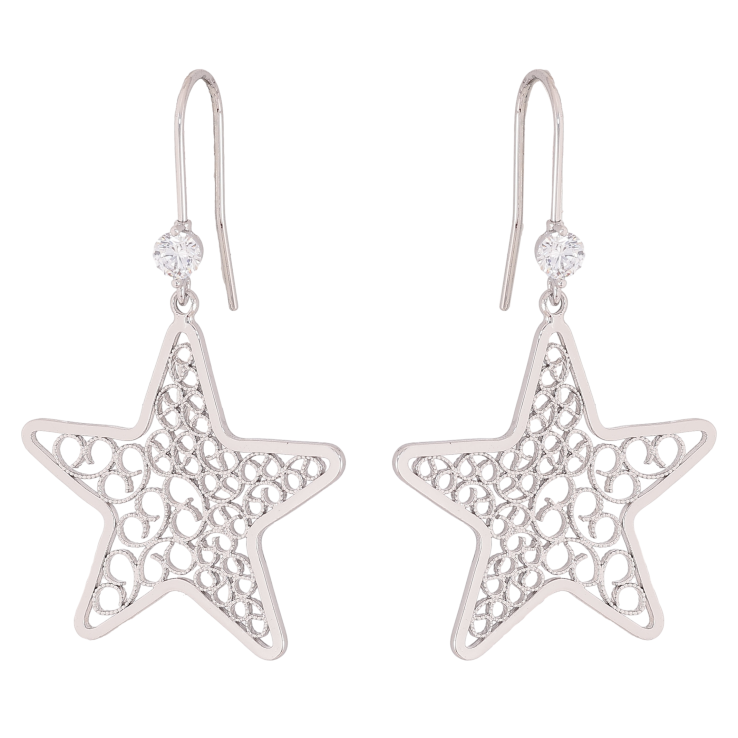 Серьги Xuping QQMM цвет Родий французский замок "Ажурные звезды" фото №12