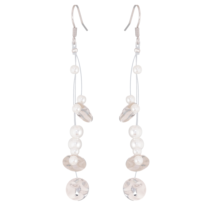 Серьги Xuping QQMM цвет Родий французский замок "Жемчужины и круги на леске" фото №1