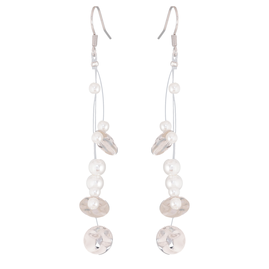 Серьги Xuping QQMM цвет Родий французский замок "Жемчужины и круги на леске" фото №1