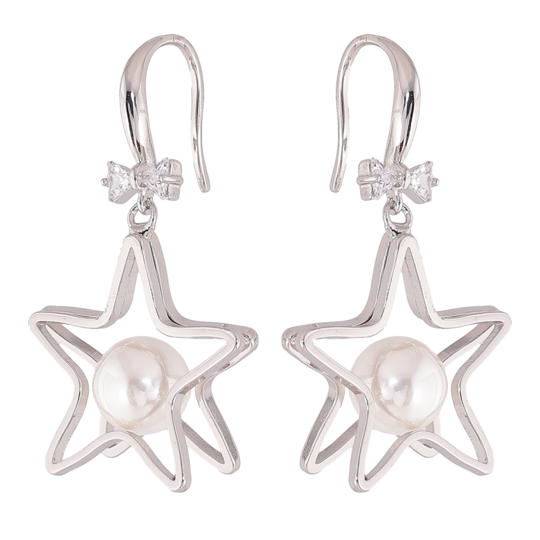 Сережки Xuping QQMM колір Родій французький замок "Зірки з перлинами" фото №1