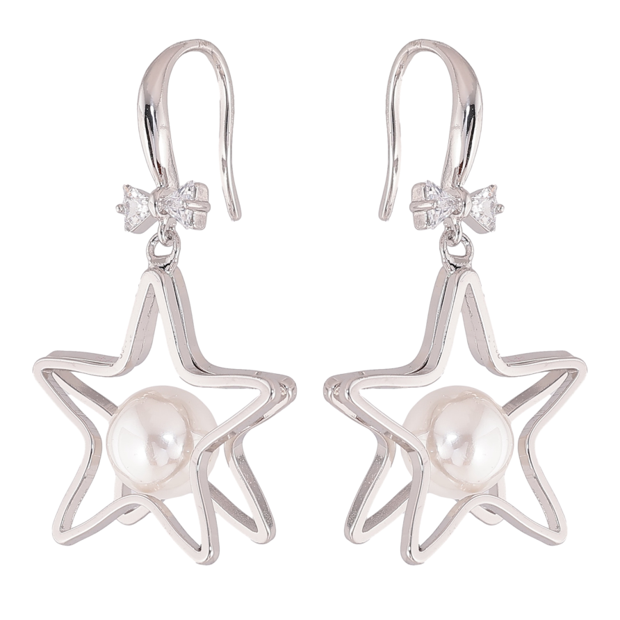 Сережки Xuping QQMM колір Родій французький замок "Зірки з перлинами" фото №1