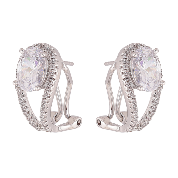 Серьги Xuping QQMM цвет Родий итальянский замок "Кристаллы в петельках" фото №1