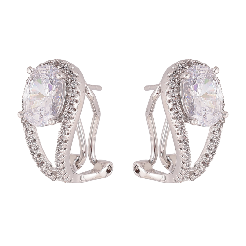 Серьги Xuping QQMM цвет Родий итальянский замок "Кристаллы в петельках" фото №1