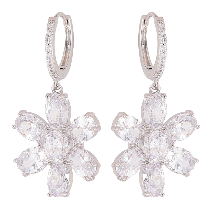 Серьги Xuping QQMM цвет Родий подвески на колечках "Кристальные цветочки" фото №6
