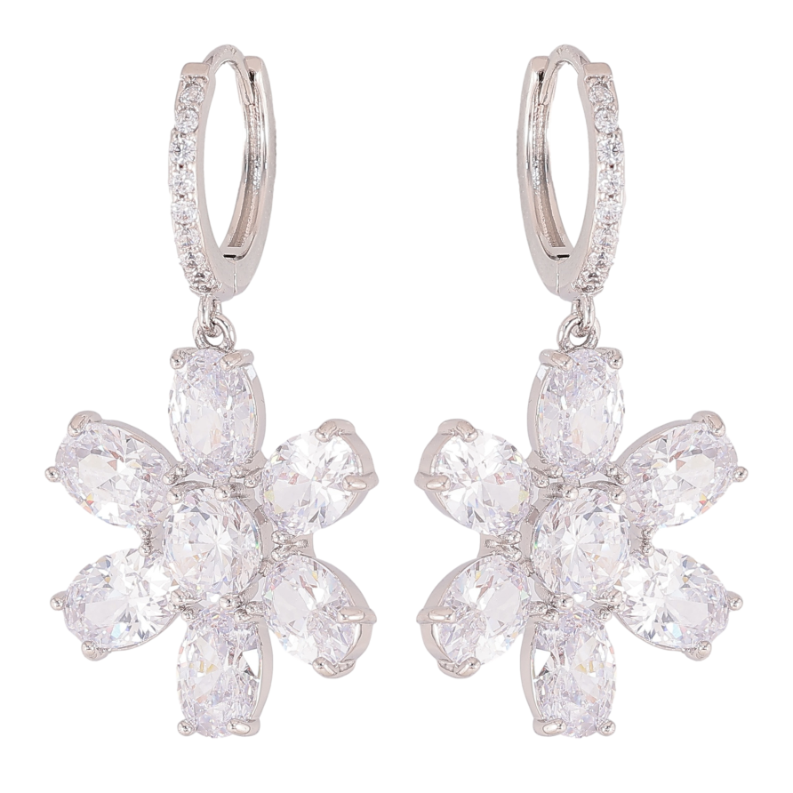 Сережки Xuping QQMM колір Родій підвіски на колечках "Кристальні квіточки" фото №1