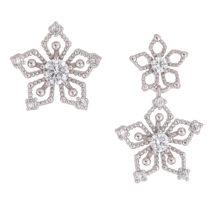 Серьги Xuping QQMM цвет Родий пусеты "Ассиметричные цветочки" фото №1