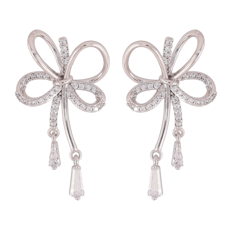 Серьги Xuping QQMM цвет Родий пусеты "Бантики с кристаллами" фото №3