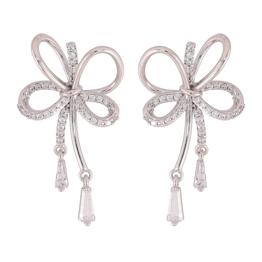 Серьги Xuping QQMM цвет Родий пусеты "Бантики с кристаллами" фото №1