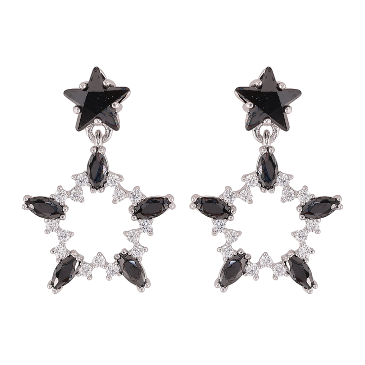 Серьги Xuping QQMM цвет Родий пусеты "Черно-белые кристальные звездочки" фото №12