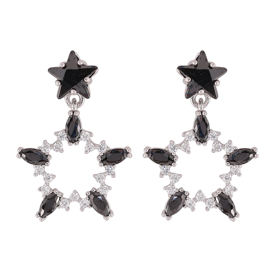 Серьги Xuping QQMM цвет Родий пусеты "Черно-белые кристальные звездочки" фото №1