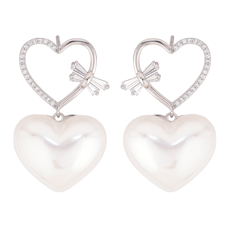 Серьги Xuping QQMM цвет Родий пусеты "Декоративные сердечки" фото №10