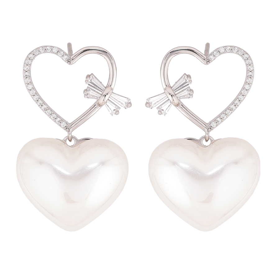 Серьги Xuping QQMM цвет Родий пусеты "Декоративные сердечки" фото №1