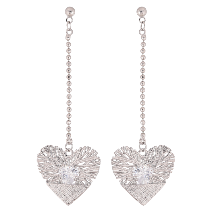 Серьги Xuping QQMM цвет Родий пусеты "Декоративные сердечки на цепочке" фото №6