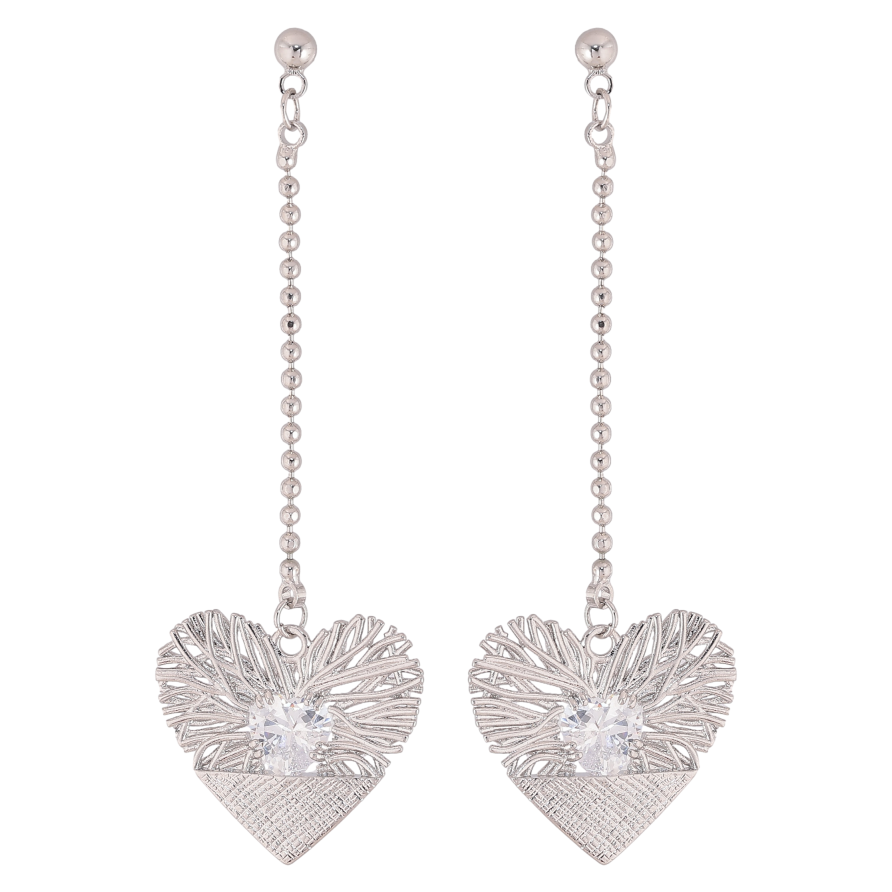 Серьги Xuping QQMM цвет Родий пусеты "Декоративные сердечки на цепочке" фото №1