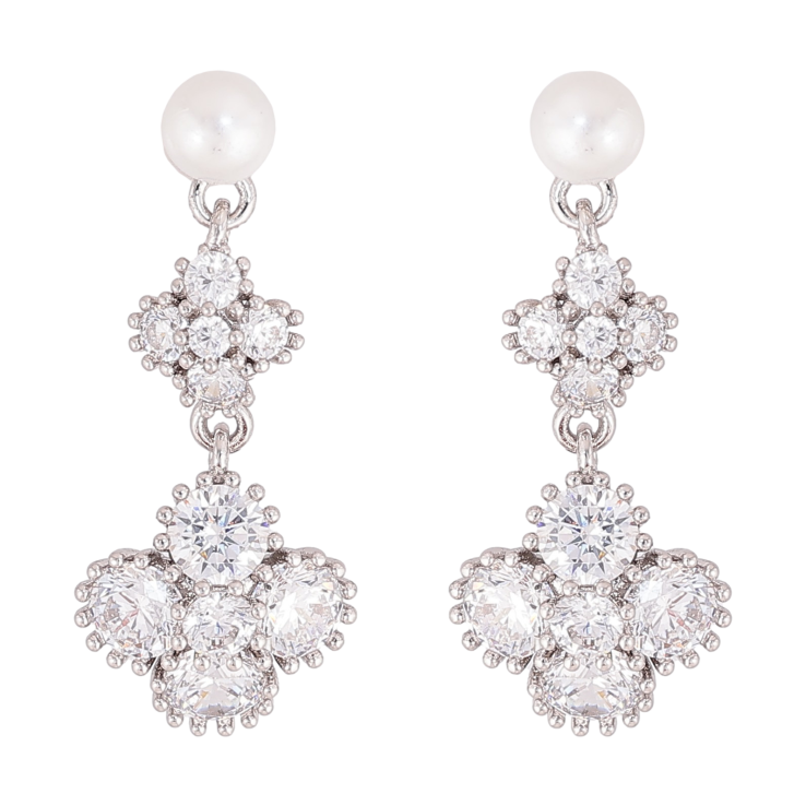 Серьги Xuping QQMM цвет Родий пусеты "Элегантные подвески с кристаллами и жемчугом" фото №2