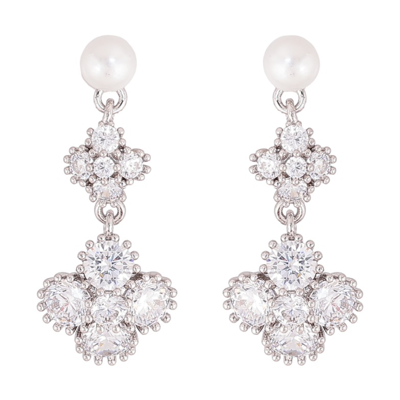 Сережки Xuping QQMM колір Родій пусети "Елегантні підвіски з кристалами та перлами" фото №1