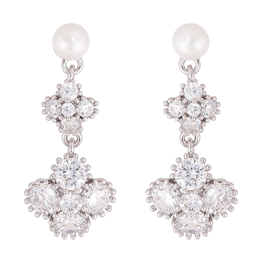 Серьги Xuping QQMM цвет Родий пусеты "Элегантные подвески с кристаллами и жемчугом" фото №1