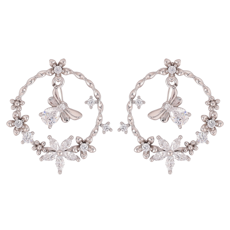 Серьги Xuping QQMM цвет Родий пусеты "Цветочные колечки с мушками" фото №1