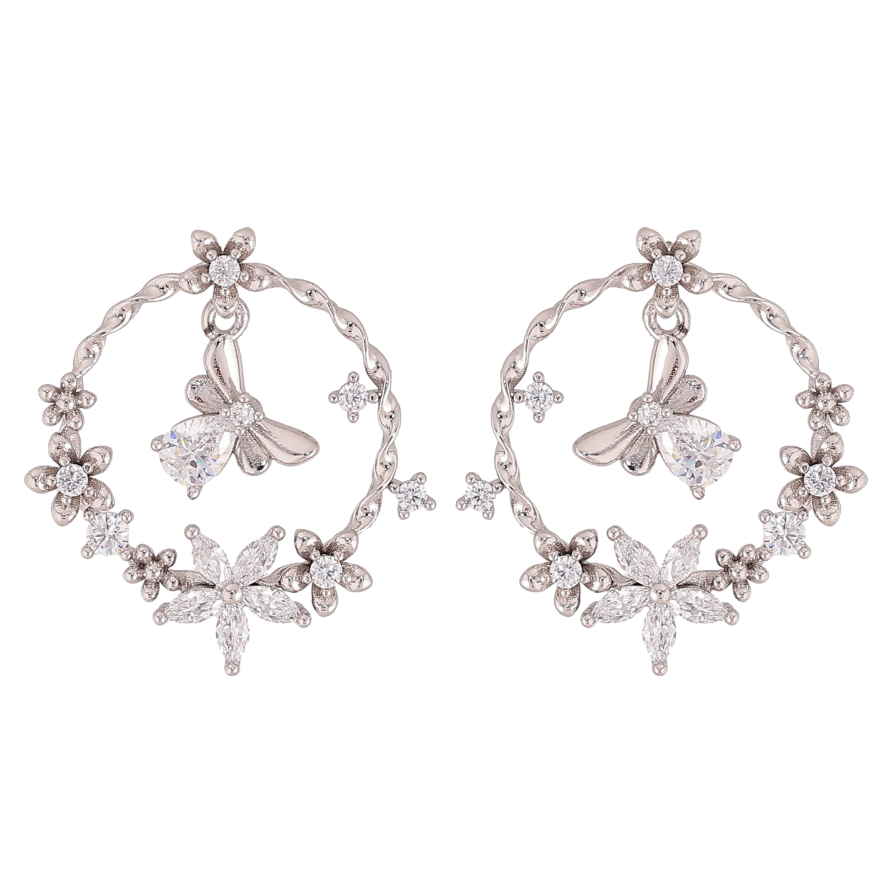 Сережки Xuping QQMM колір Родій пусети "Квіткові кільця з мушками" фото №1