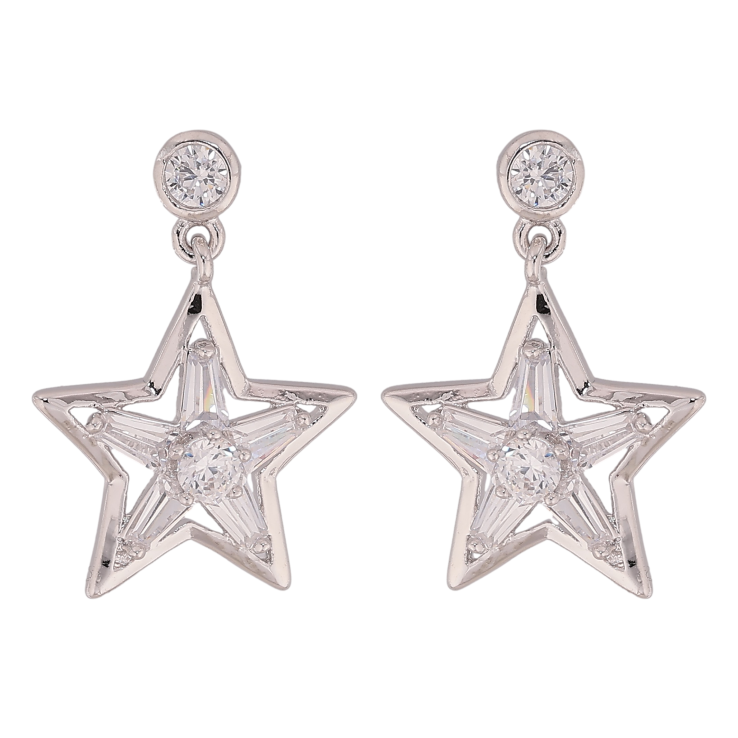 Серьги Xuping QQMM цвет Родий пусеты "Кристальные звезды" фото №2