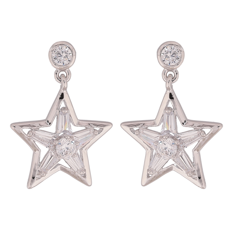 Серьги Xuping QQMM цвет Родий пусеты "Кристальные звезды" фото №1