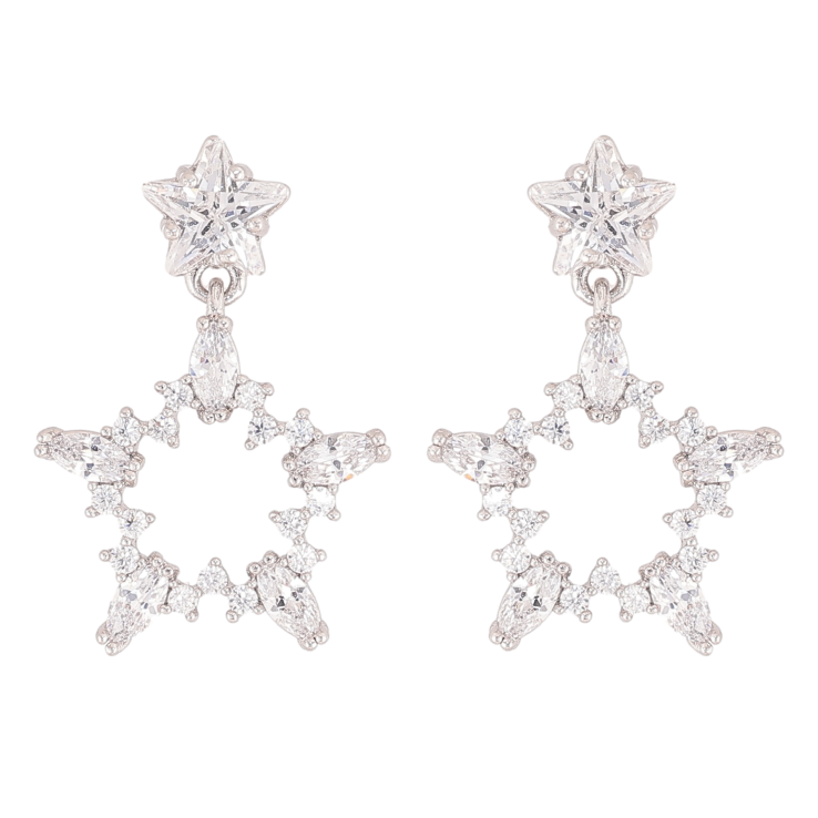 Серьги Xuping QQMM цвет Родий пусеты "Кристальные звездочки" фото №11