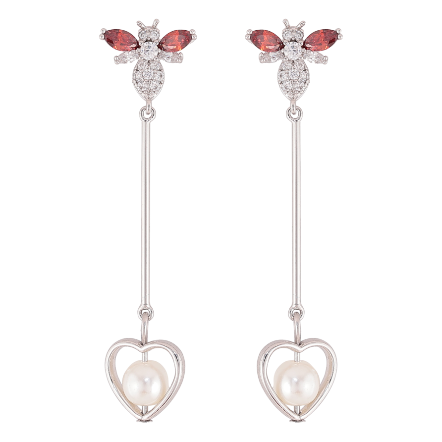 Сережки Xuping QQMM колір Родій пусети "Мушки з перлинними серцями" фото №1