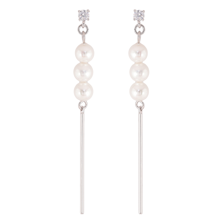 Серьги Xuping QQMM цвет Родий пусеты "Жемчужное трио" фото №3