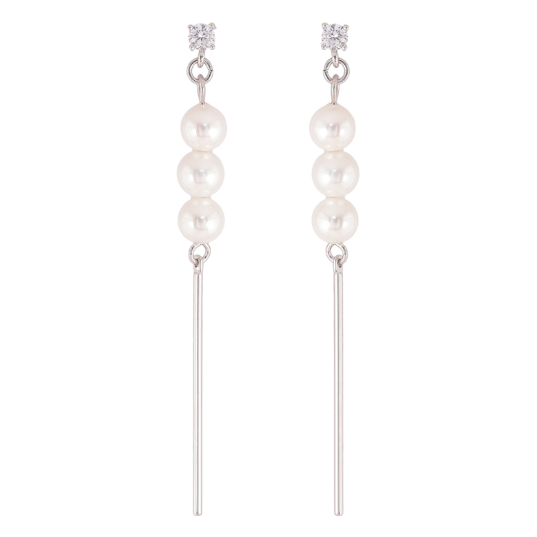 Серьги Xuping QQMM цвет Родий пусеты "Жемчужное трио" фото №1