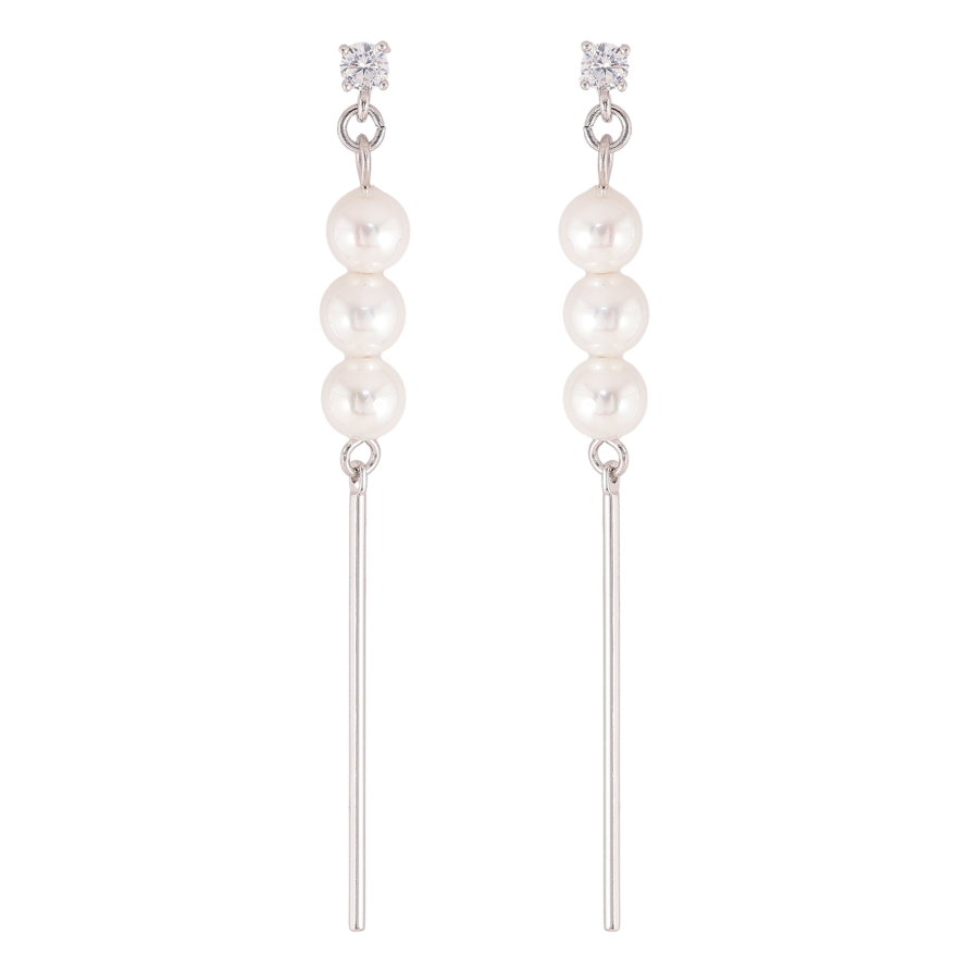 Сережки Xuping QQMM колір Родій пусети "Перлинне тріо" фото №1