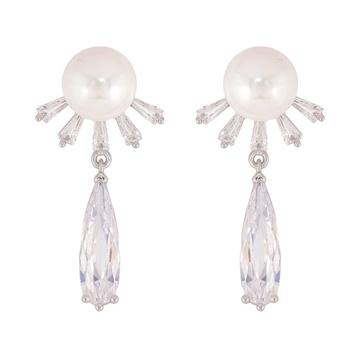 Серьги Xuping QQMM цвет Родий пусеты "Жемчужные одуванчики" фото №7