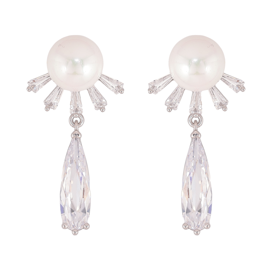 Серьги Xuping QQMM цвет Родий пусеты "Жемчужные одуванчики" фото №1