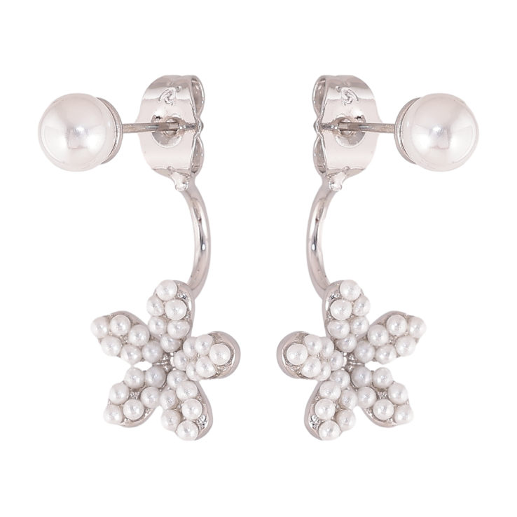 Серьги Xuping QQMM Родий пусеты-джекеты "Жемчужины с цветочками" фото №15