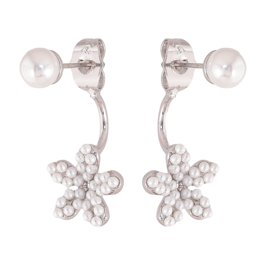 Серьги Xuping QQMM Родий пусеты-джекеты "Жемчужины с цветочками" фото №1