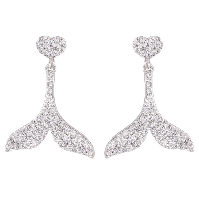 Сережки Xuping QQMM колір Родій пусети "Підвіски хвіст інкрустація кристалами" фото №1