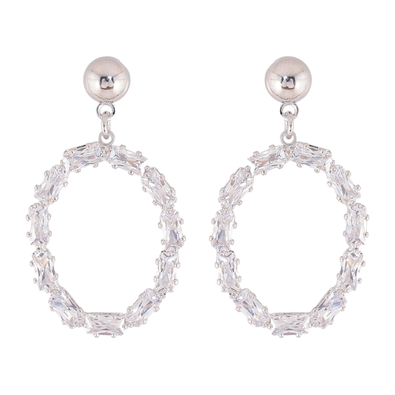 Серьги Xuping QQMM цвет Родий пусеты "Овальные кристальные подвески" фото №1