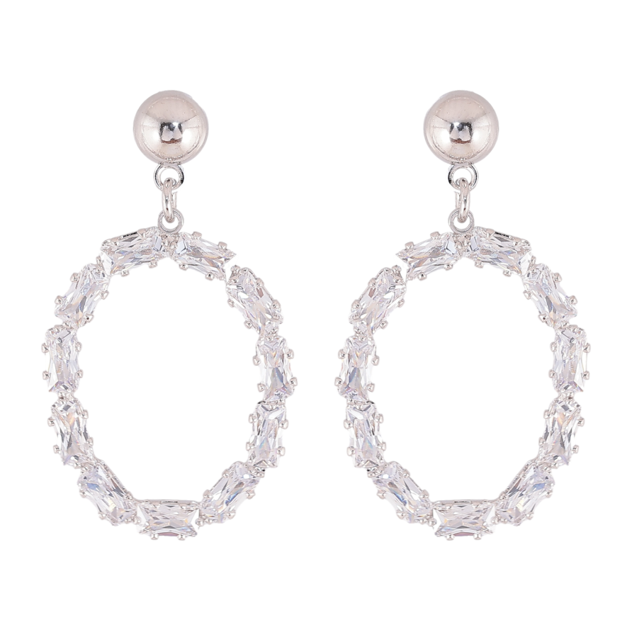 Серьги Xuping QQMM цвет Родий пусеты "Овальные кристальные подвески" фото №1