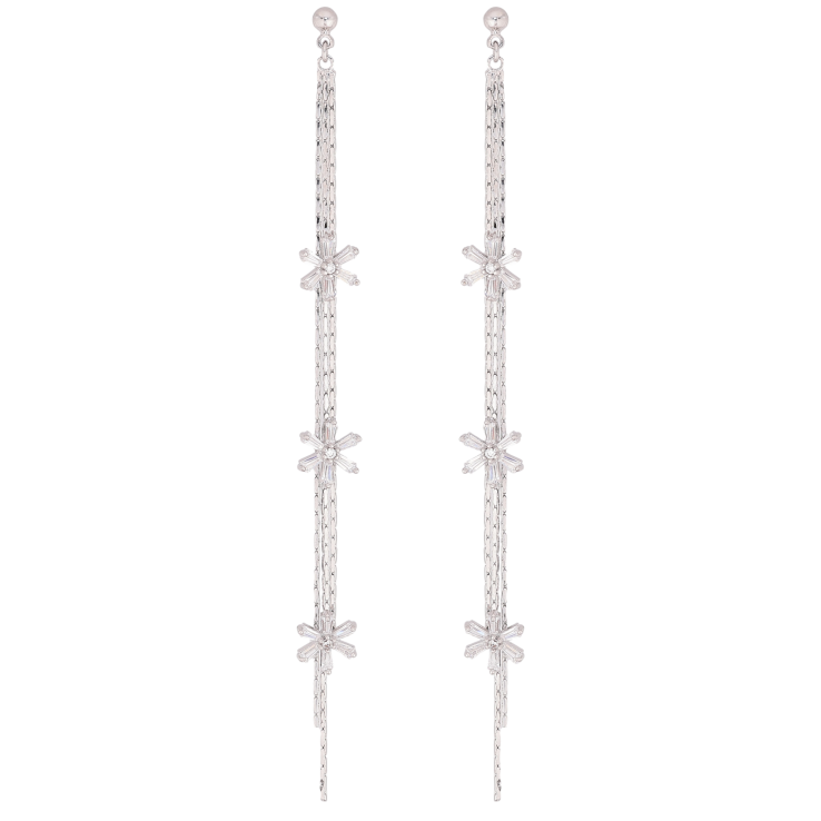 Серьги Xuping QQMM цвет Родий пусеты "Подвески с кристальными снежинками" фото №21
