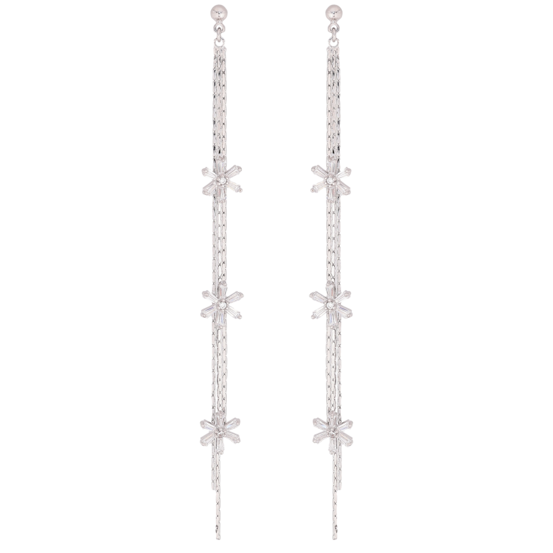 Серьги Xuping QQMM цвет Родий пусеты "Подвески с кристальными снежинками" фото №1