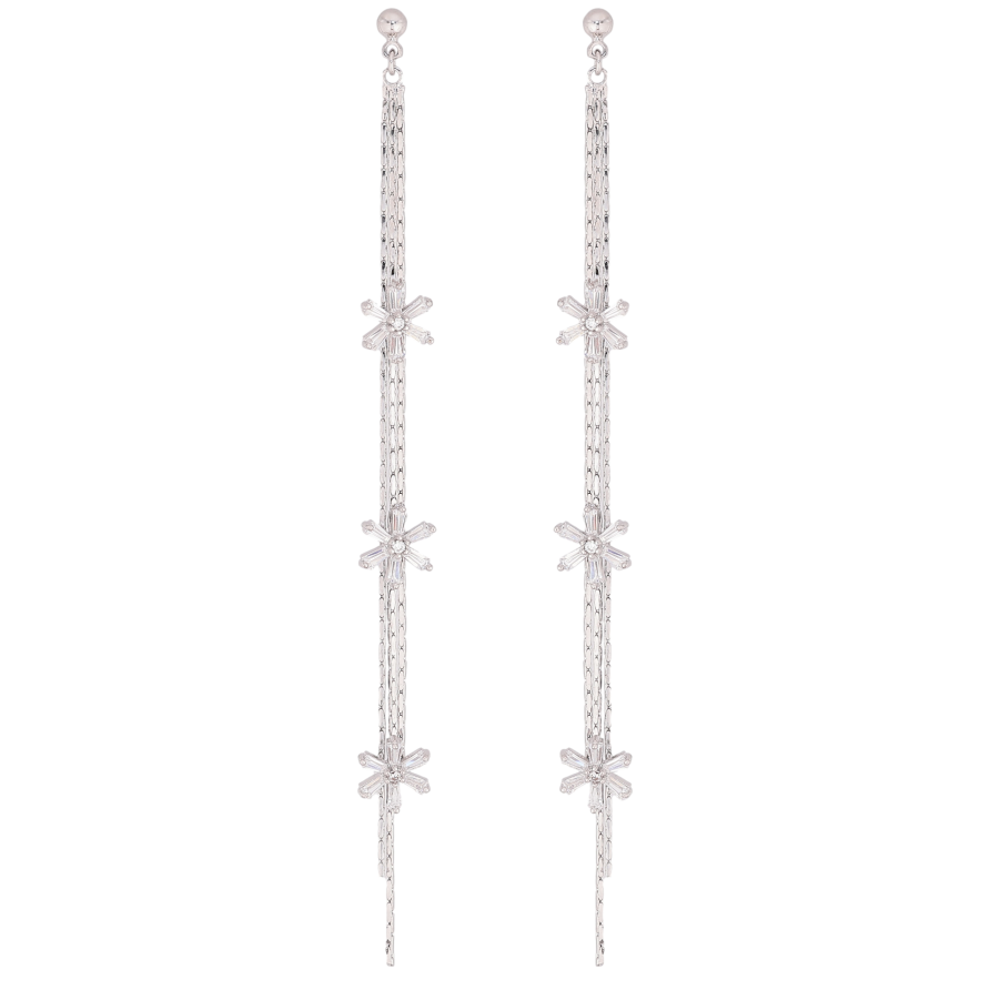 Сережки Xuping QQMM колір Родій пусети "Підвіски з кристальними сніжинками" фото №1