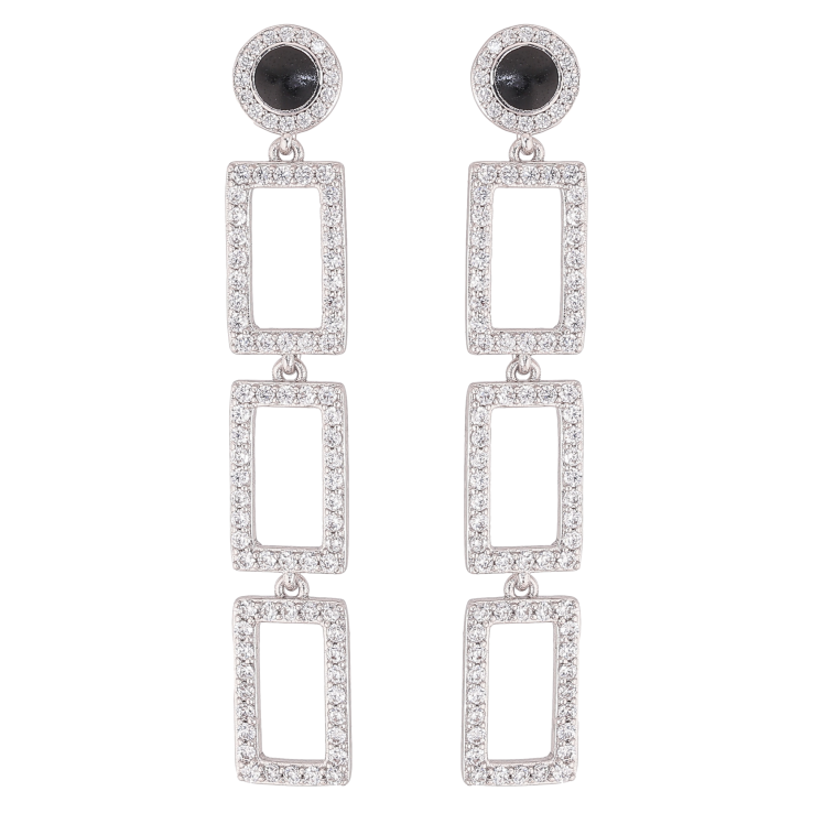 Серьги Xuping QQMM цвет Родий пусеты "Подвески из прямоугольников с кристаллами" фото №8