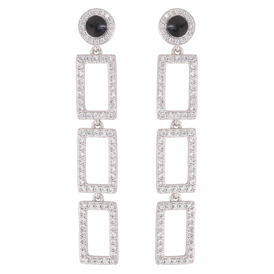 Сережки Xuping QQMM колір Родій пусети "Підвіски з прямокутників з кристалами" фото №1